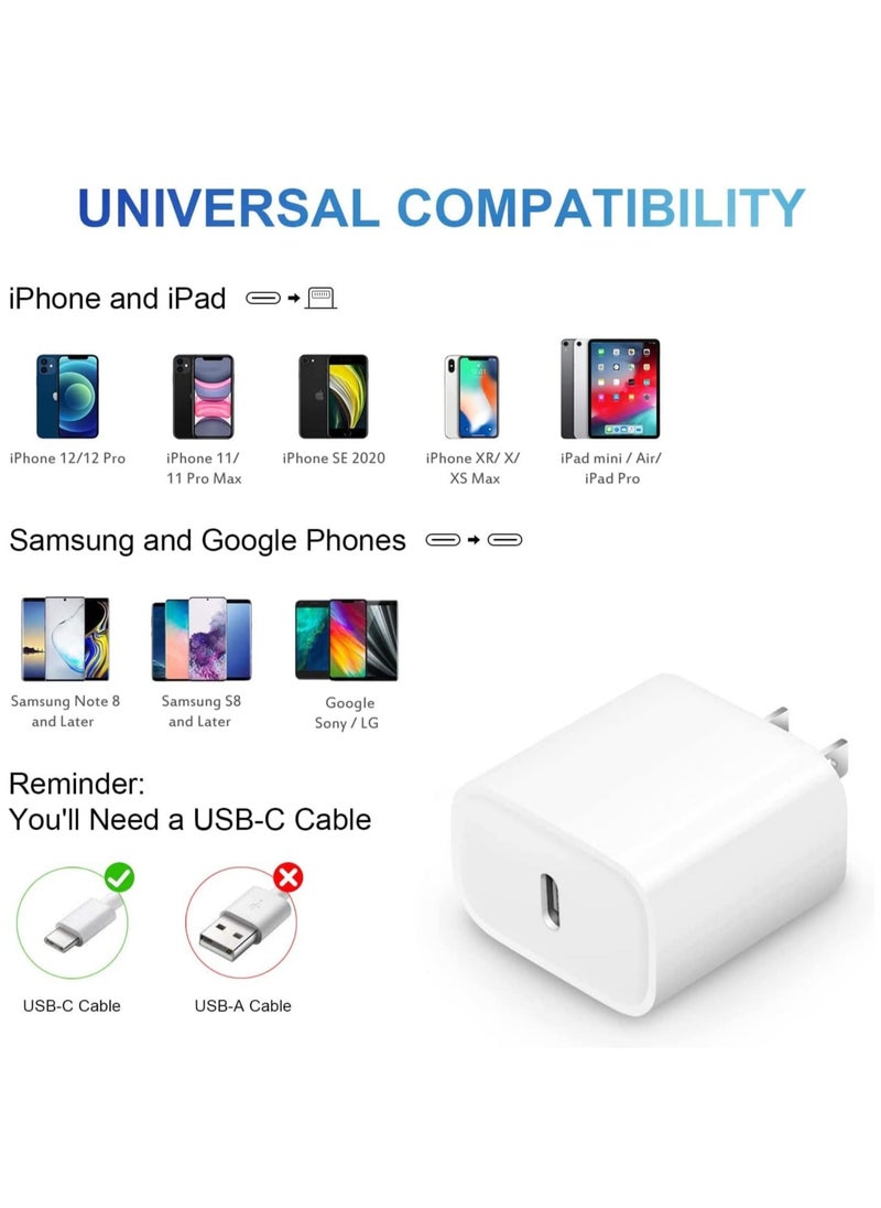 ELTRAZONE - iPhone 14 Fast Charger [Apple MFi Certified ] Apple Fast Charging Block 20W PD USB-C Wall Charger 6FT USB C to Lightning Cables Compatible with iPhone 14/13/ Plus/12/Pro/11/Pro Max,iPad (White) - Image 1