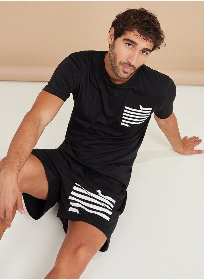 Styli Limosine Placement Print T-shirt and Short Sleep Set  - Image 1