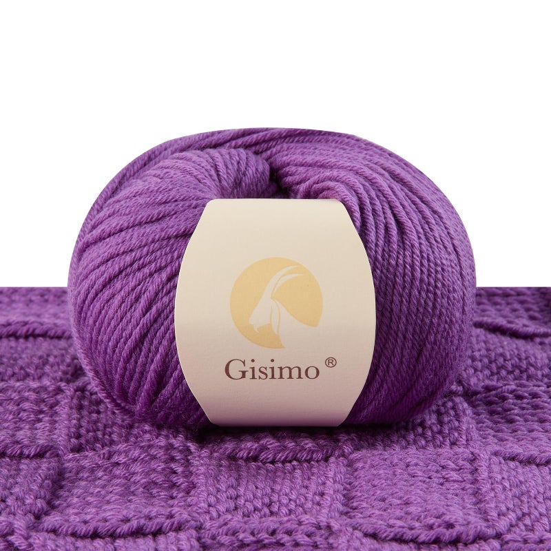 Gisimo 100% Merino Wool Yarn, 6-Ply Luxurious and Soft Yarn for Hand Knitting & Crocheting, 1.76 OZ/50g, 127 yds/116 Meters(Dark Purple, 1 Ball) - Image 1