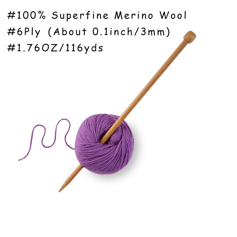 Gisimo 100% Merino Wool Yarn, 6-Ply Luxurious and Soft Yarn for Hand Knitting & Crocheting, 1.76 OZ/50g, 127 yds/116 Meters(Dark Purple, 1 Ball) - Image 3