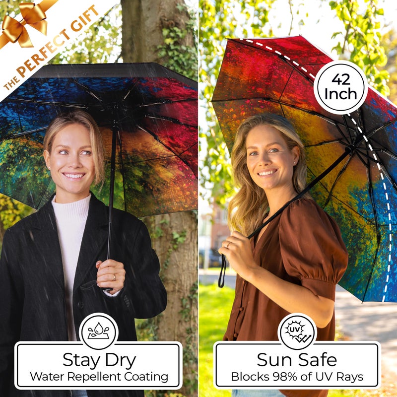 TUMELLA Strongest Windproof Travel Umbrella (Compact, Superior & Beautiful), Small Strong but Light Portable and Automatic Folding Rain Umbrella, Durable Premium Grip, Fits Car and Backpack - Image 5