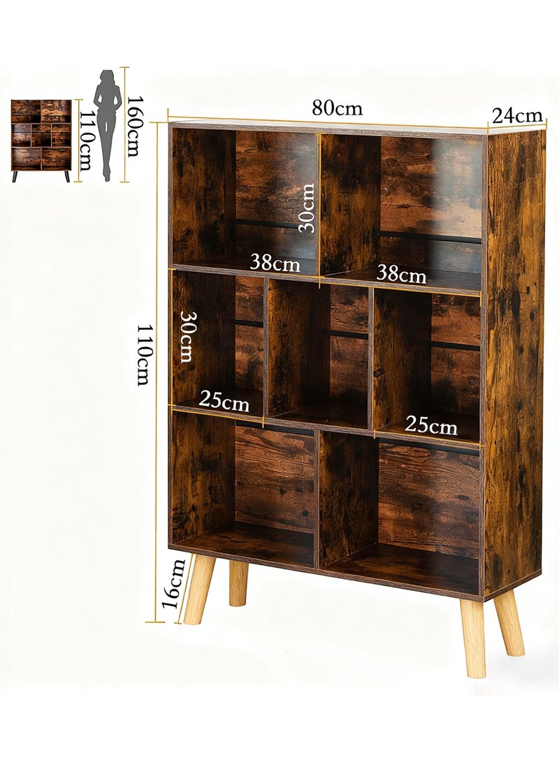 تشولوفز خزانة كتب مكعبة بثلاث طبقات، بتصميم عصري بني ريفي، بأرجل، ورفوف كتب خشبية عتيقة مفتوحة، ورف تخزين منظم، مناسبة لغرف النوم، والمعيشة، والمكتب. - Image 2