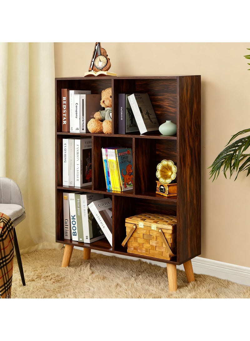 تشولوفز خزانة كتب مكعبة بثلاث طبقات، بتصميم عصري بني ريفي، بأرجل، ورفوف كتب خشبية عتيقة مفتوحة، ورف تخزين منظم، مناسبة لغرف النوم، والمعيشة، والمكتب. - Image 3
