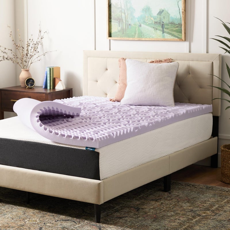 LUCID Lavender Infused 3 Inch Memory Foam Mattress Topper with 5 Zones â€“ Queen Size â€“ Plush Feel â€“ CertiPUR Certified â€“ Dorm Room Essentials - Image 1