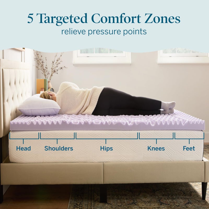 LUCID Lavender Infused 3 Inch Memory Foam Mattress Topper with 5 Zones â€“ Queen Size â€“ Plush Feel â€“ CertiPUR Certified â€“ Dorm Room Essentials - Image 2