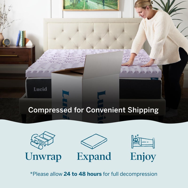 LUCID Lavender Infused 3 Inch Memory Foam Mattress Topper with 5 Zones â€“ Queen Size â€“ Plush Feel â€“ CertiPUR Certified â€“ Dorm Room Essentials - Image 4
