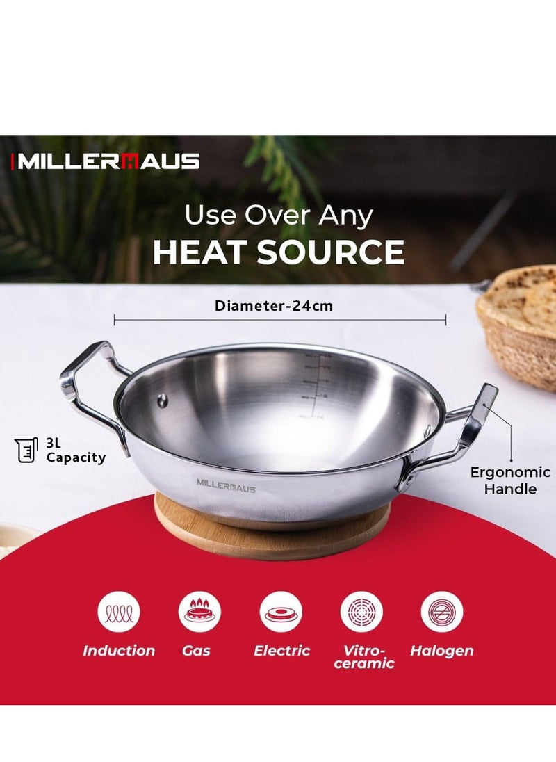 MILLERHAUS TRIPLY KADAI WITH LID 24 CM  - Image 2