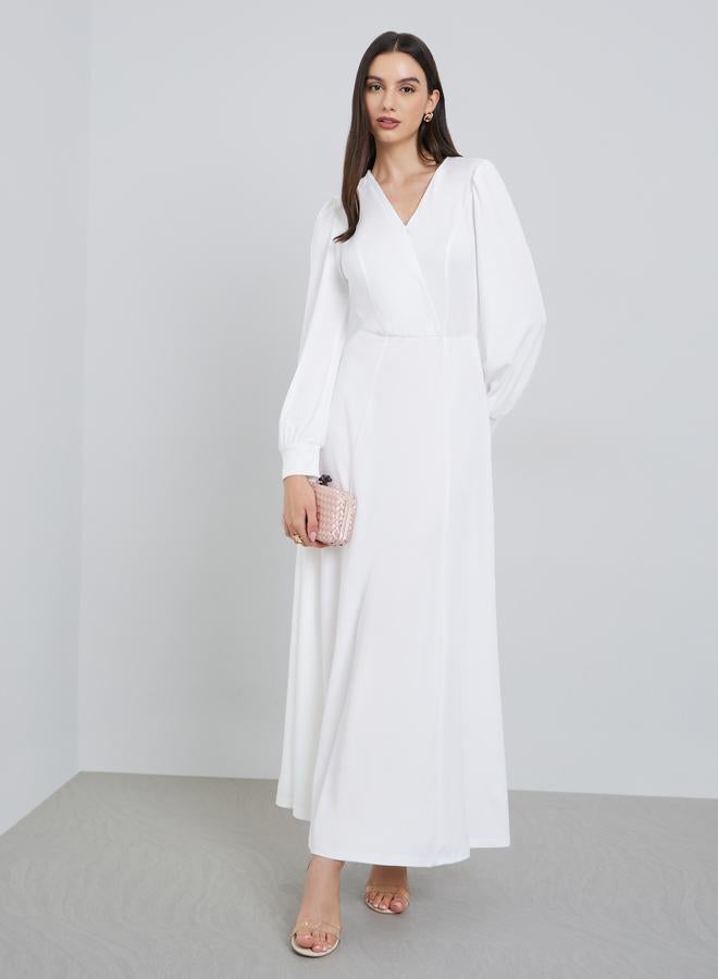 ستايلي فستان طويل بحافة واسعة وأكمام بالون - Image 1