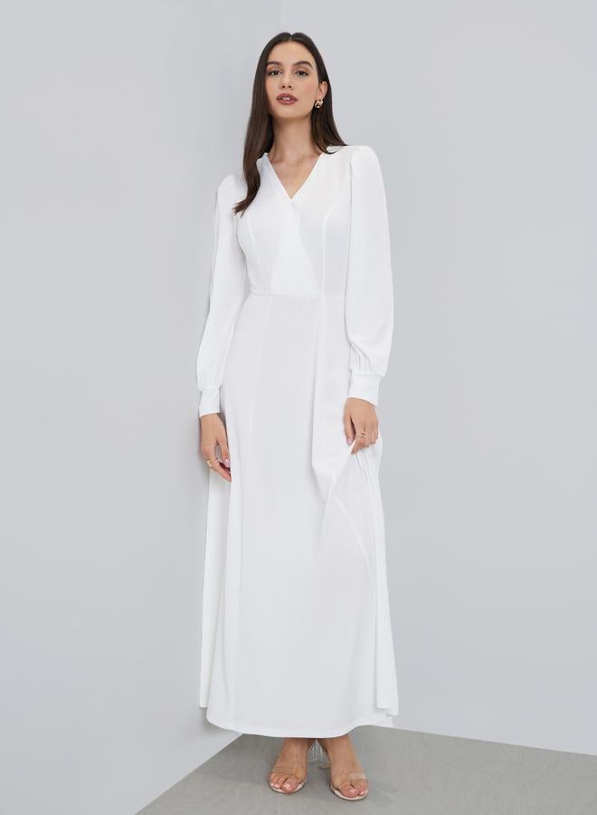 ستايلي فستان طويل بحافة واسعة وأكمام بالون - Image 2