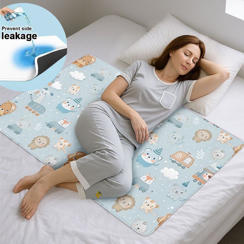 1pc Cartoon Small Animals Urine Pad Size 31.5 Inch by 47.24 Inch Soft Breathable Polyester Washable Reusable Underpad Portable Easy Clean Diaper Mat for Adults Multi Function Changing Mat Lightweight Quick Dry - Image 4