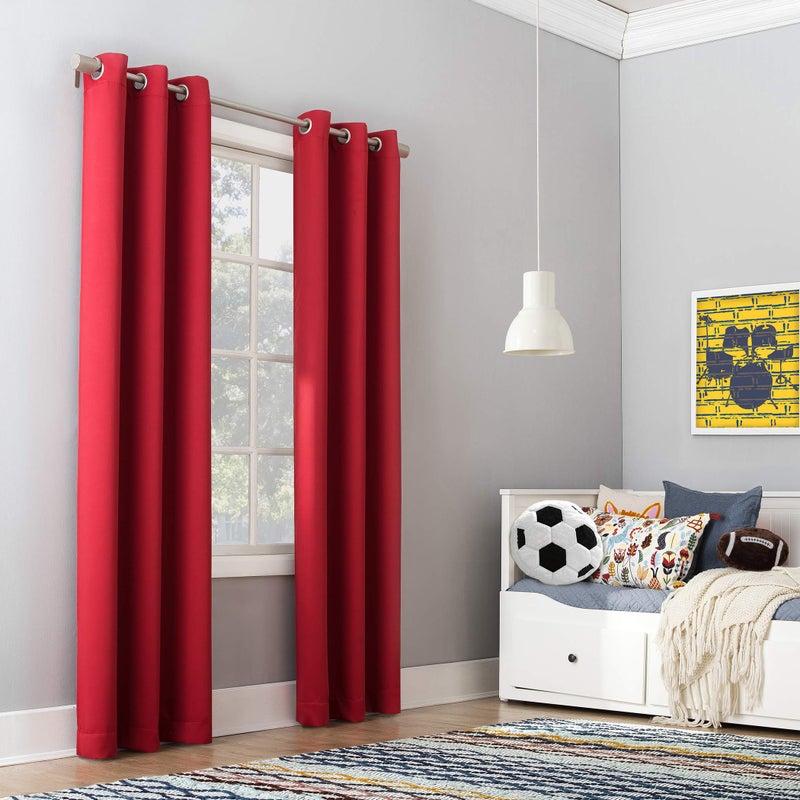 Sun Zero Riley Kids Bedroom Blackout Grommet Curtain Panel 40 x 63 Red