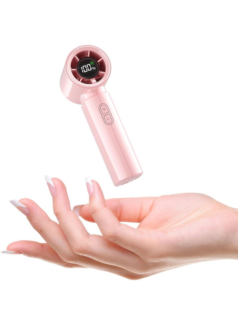 HandFan Powerful Handheld Mini Portable Fan, 100 Adjustable Speeds, 4000mAh, Gloss Pink - Image 1