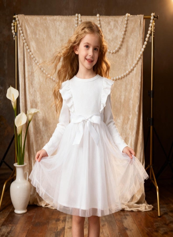 بمعنى سحر بمعنى حديقة فستان تول للأطفال من عمر 12 شهرًا إلى 7 سنوات، فستان توتو بأكمام طويلة للبنات، فساتين مضلعة للأطفال، ملابس أعياد ميلاد للبنات (أبيض، 3-4 سنوات) - Image 2