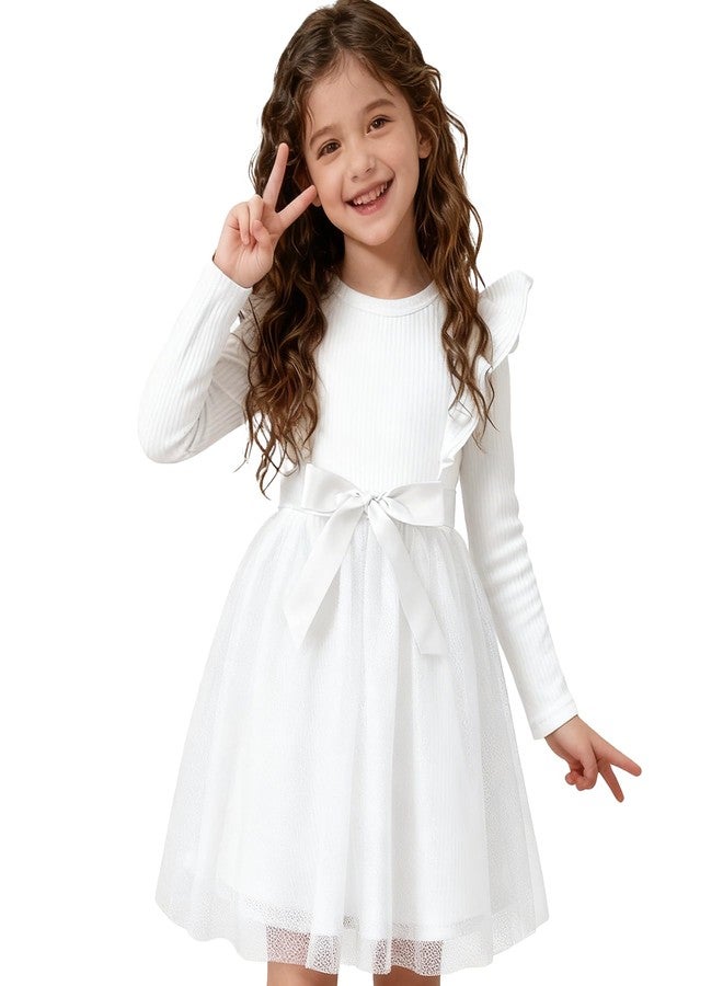 بمعنى سحر بمعنى حديقة فستان تول للأطفال من عمر 12 شهرًا إلى 7 سنوات، فستان توتو بأكمام طويلة للبنات، فساتين مضلعة للأطفال، ملابس أعياد ميلاد للبنات (أبيض، 3-4 سنوات) - Image 1