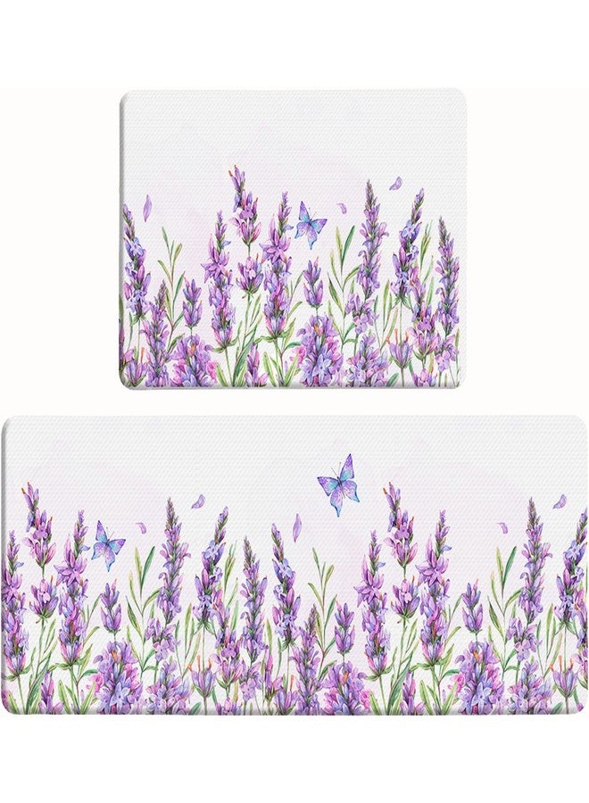 Bulijojo Purple Flowers Anti Fatigue Kitchen Floor Mats Set of 2 Waterproof Kitchen Sink Runner Rug Standing Mat Cushioned Kitchen Rugs Comfort Doormat 17"x47"+17"x28" - Image 1