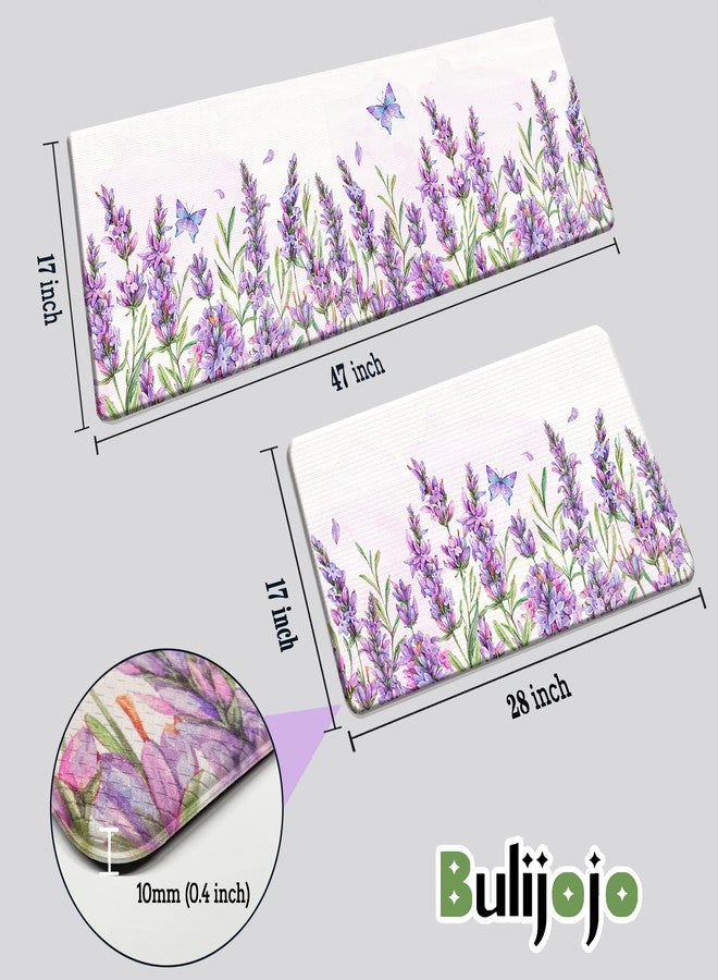 Bulijojo Purple Flowers Anti Fatigue Kitchen Floor Mats Set of 2 Waterproof Kitchen Sink Runner Rug Standing Mat Cushioned Kitchen Rugs Comfort Doormat 17"x47"+17"x28" - Image 4