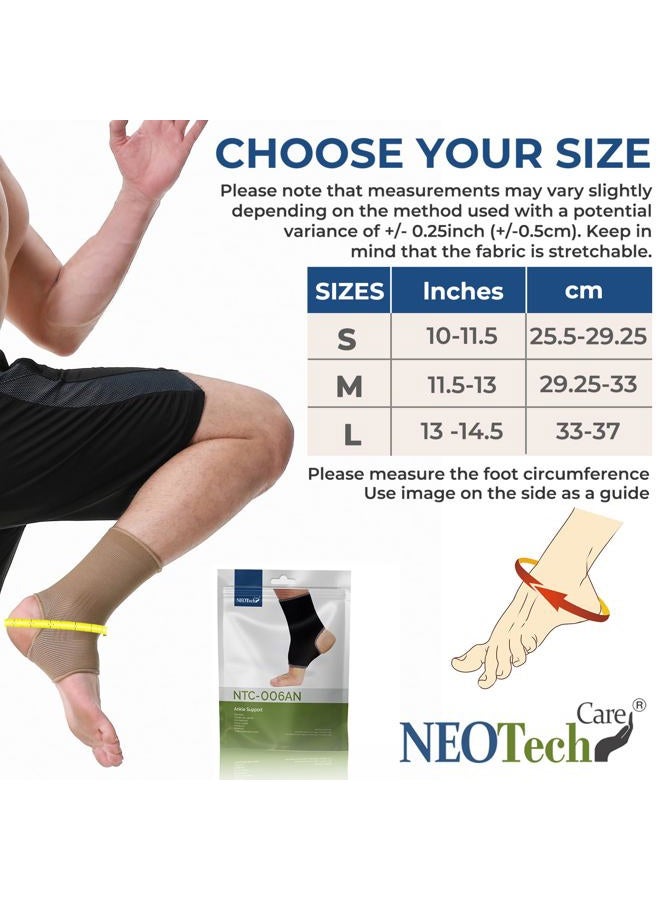 NeoTech Care Ankle Support Sleeve - Open Heel, Light, Elastic & Breathable Knitted Fabric - Medium Compression - For Men, Women, Kids - Right or Left Foot (Beige Color, Size M, 1 Pair) - Image 2