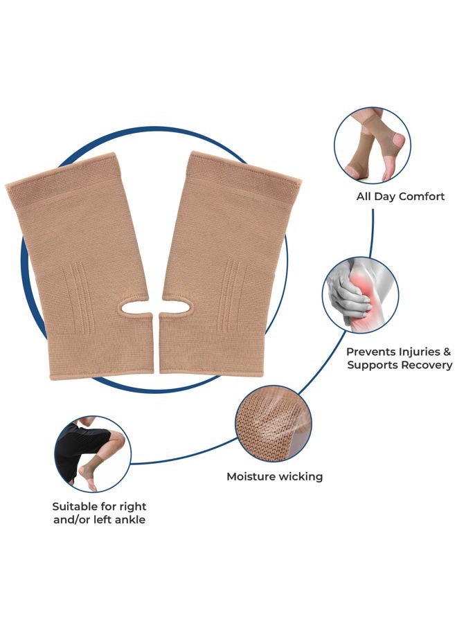 NeoTech Care Ankle Support Sleeve - Open Heel, Light, Elastic & Breathable Knitted Fabric - Medium Compression - For Men, Women, Kids - Right or Left Foot (Beige Color, Size M, 1 Pair) - Image 3