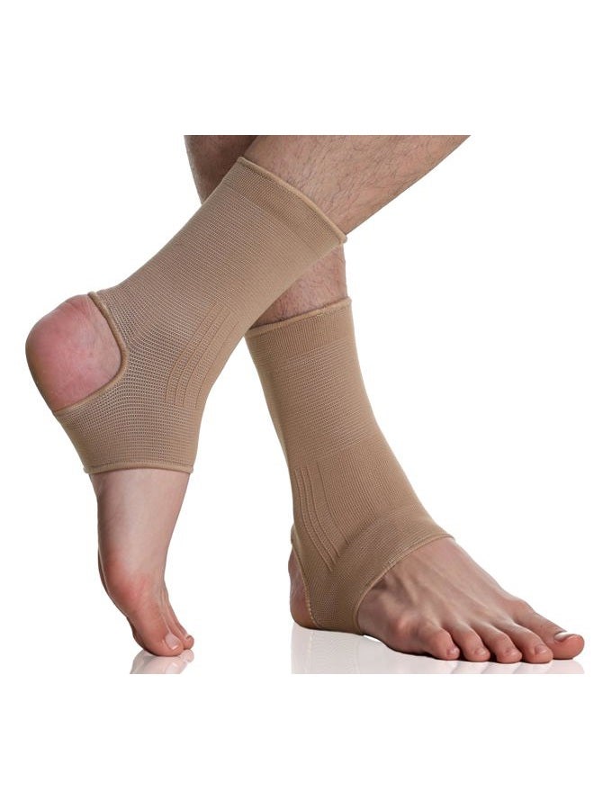 NeoTech Care Ankle Support Sleeve - Open Heel, Light, Elastic & Breathable Knitted Fabric - Medium Compression - For Men, Women, Kids - Right or Left Foot (Beige Color, Size M, 1 Pair) - Image 1