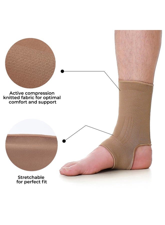 NeoTech Care Ankle Support Sleeve - Open Heel, Light, Elastic & Breathable Knitted Fabric - Medium Compression - For Men, Women, Kids - Right or Left Foot (Beige Color, Size M, 1 Pair) - Image 5