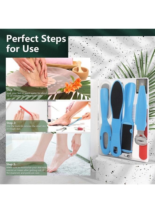 Happy Will - Professional Manicure and Pedicure Care Kit, 20 in 1 Stainless Steel Pedicure Foot Supplies Set, Foot Files Callus Dead Skin Remover, Pedicure Foot Spa Tools at Home or Salon for Women & Men(Blue) - Image 1