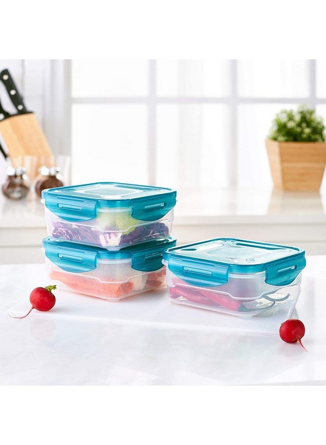 Kitchenwell Plastic Air Tight Modular Fridge Storage Containers for Snacks Food Storage Boxes, Microwave Safe, Freezer Safe, BPA Free (3 pieces, 800ml, SkyBlue) - Image 2