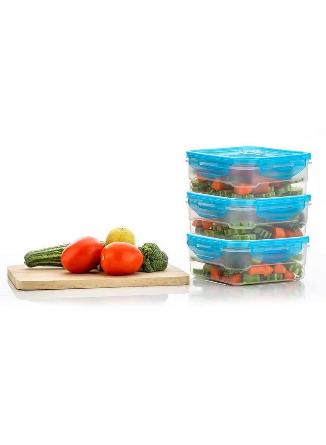 Kitchenwell Plastic Air Tight Modular Fridge Storage Containers for Snacks Food Storage Boxes, Microwave Safe, Freezer Safe, BPA Free (3 pieces, 800ml, SkyBlue) - Image 3