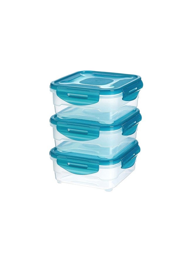 Kitchenwell Plastic Air Tight Modular Fridge Storage Containers for Snacks Food Storage Boxes, Microwave Safe, Freezer Safe, BPA Free (3 pieces, 800ml, SkyBlue) - Image 1