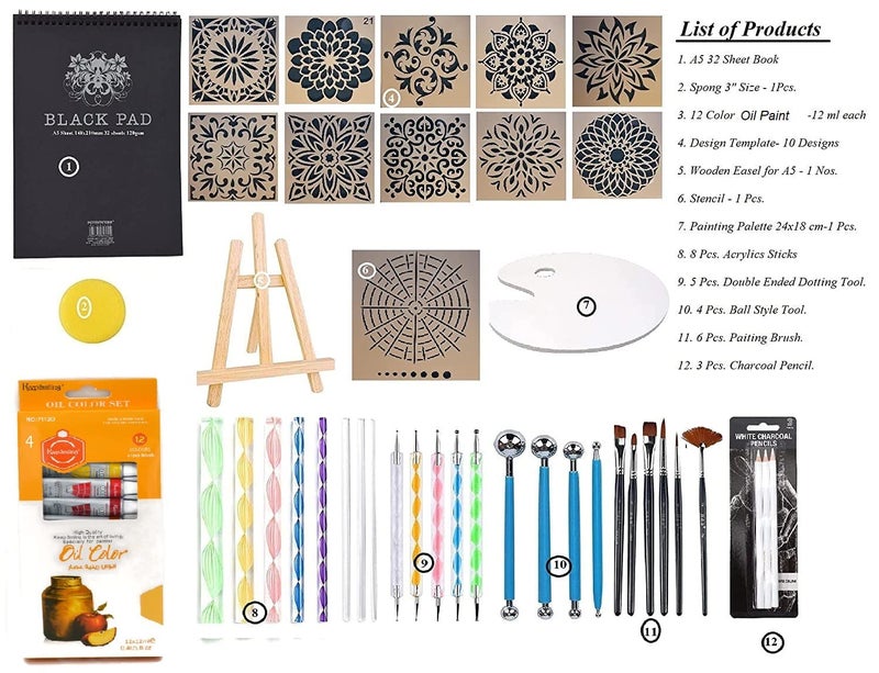 ArtBee Mandala Dotting Tools Painting Kit - Rock Dot Paint Stencils Tool Set with Palette Easel Canvas Painting Brush Pencil for Nail Stone Mandala Arts Drawing Home Décor Activity - Image 2