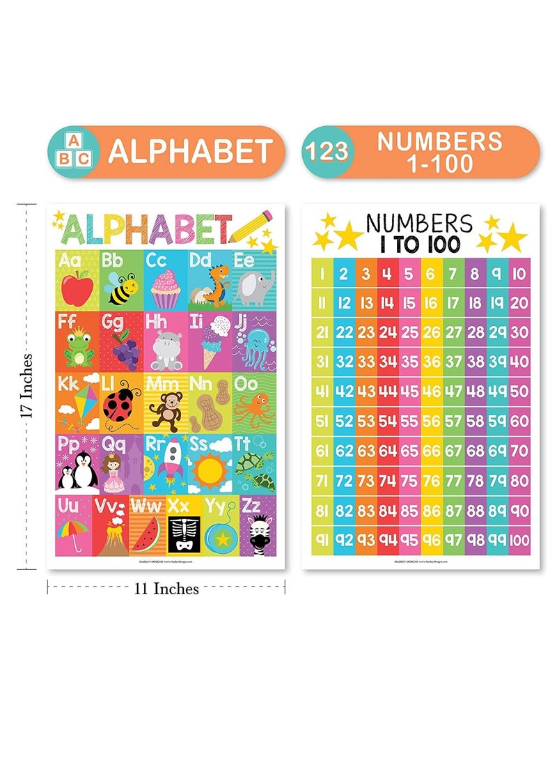 Educational Preschool Poster for Toddler and Kid 4 Pcs, Alphabet Numbers Colors Shapes, Classroom Learning Alphabet Poster, Nursery Homeschool Kindergarten, Laminated Educational Supplies 11x17inch - Image 3