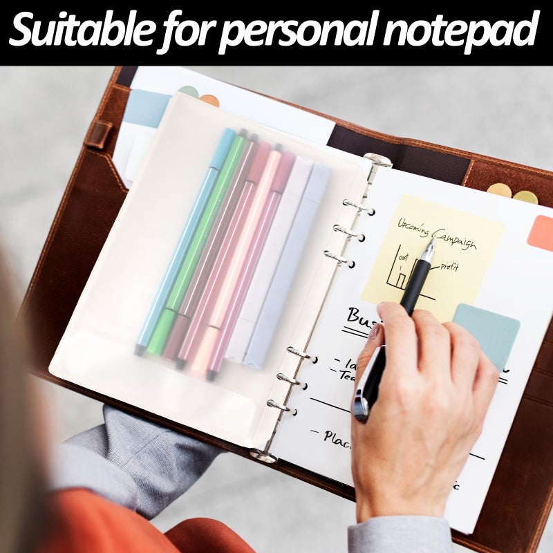 salbsever A5 Binder Pockets, 12Pcs A5 Size 6 Holes Binder Inserts, Waterproof Inserts Sleeves Premium Clear Binder Zipper Folders Document Filing Bags for 6-Ring Notebook Binder Loose Leaf Bags, Clear - Image 3