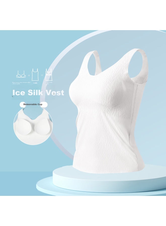 Hodo Ice Silk Jacquard Camisole With Chest Pad For Women, Breathable And Stylish Base Layer, Can Be Worn Outside Without Bra, White, Size 170/95 - Image 2