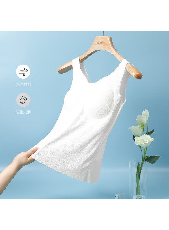 Hodo Ice Silk Jacquard Camisole With Chest Pad For Women, Breathable And Stylish Base Layer, Can Be Worn Outside Without Bra, White, Size 170/95 - Image 1