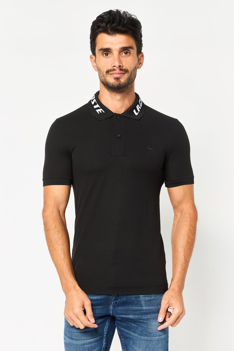 LACOSTE Men Slim Fit Short Sleeve Brand Logo Polo Shirt, Black - Image 1