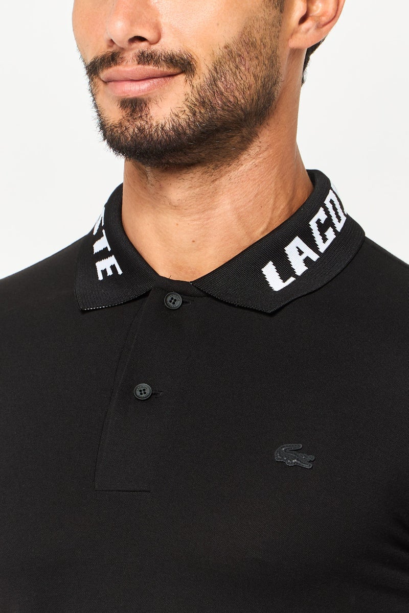 LACOSTE Men Slim Fit Short Sleeve Brand Logo Polo Shirt, Black - Image 3