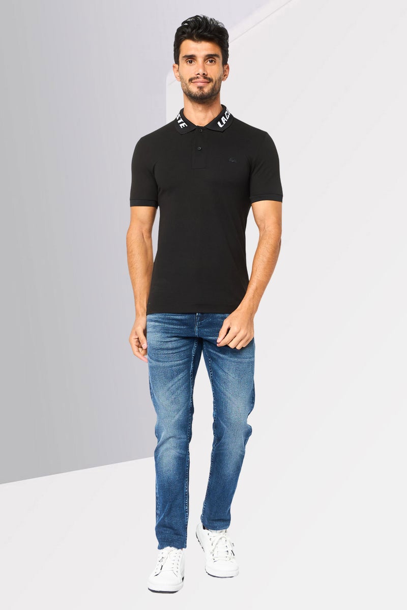 LACOSTE Men Slim Fit Short Sleeve Brand Logo Polo Shirt, Black - Image 2