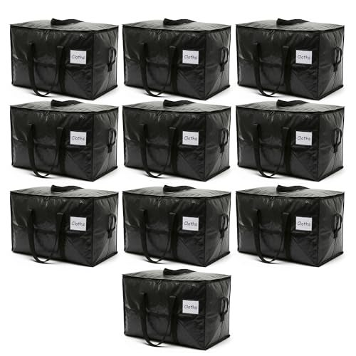 HOLDN’ STORAGE 10 Pack Extra Large Moving Bags, 45 Gallon Heavy-Duty Storage Totes with Dual Zippers, Water-Resistant Reusable Bags for Clothes, Bedding, Books, 66 lb Capacity - Image 1