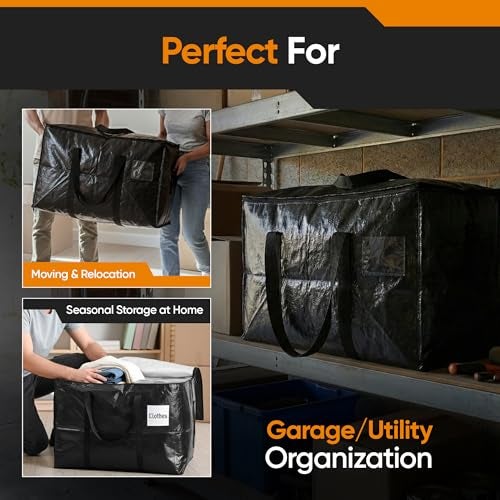 HOLDN’ STORAGE 10 Pack Extra Large Moving Bags, 45 Gallon Heavy-Duty Storage Totes with Dual Zippers, Water-Resistant Reusable Bags for Clothes, Bedding, Books, 66 lb Capacity - Image 5