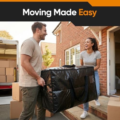 HOLDN’ STORAGE 10 Pack Extra Large Moving Bags, 45 Gallon Heavy-Duty Storage Totes with Dual Zippers, Water-Resistant Reusable Bags for Clothes, Bedding, Books, 66 lb Capacity - Image 2