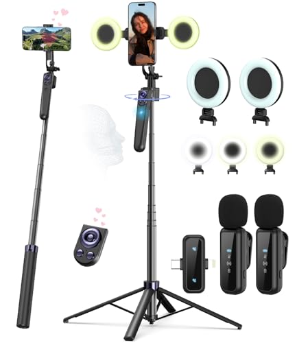 Yeaki Vlogging Kit for iPhoneAndroid 63Auto Face Tracking Tripod for iPhone with Light Wireless Microphones Scrolling Remote Control for TikTok Content Creator Kit for YouTube Starter - Image 1