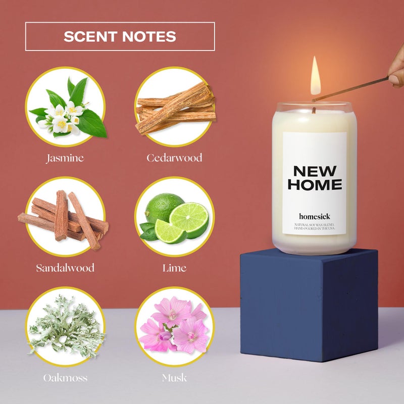 Homesick Scented Candles for Home (New Home) - 13.75 oz Long-Lasting Soy Wax Blend Jar Candle for Housewarming, 60-80 Hours Burn Time - Notes of Jasmine, Cedarwood, Lime, Sandalwood, Oakmoss & Musk - Image 3