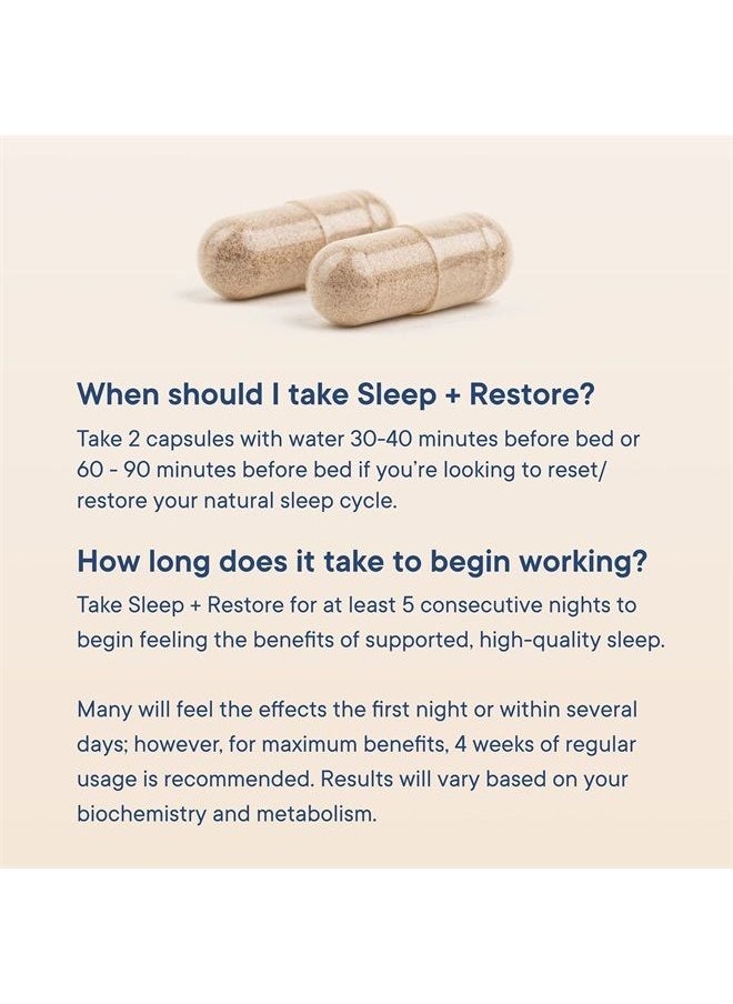 Sleep + Restore - Natural Melatonin Sleep Aid to Support A Full Night of Restful Sleep - 60 Vegan Capsules, Non-GMO, Sugar-Free, Extended Time Release