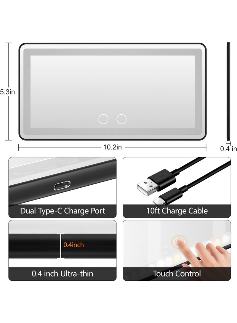 Car Sun Visor Vanity Mirror Rechargeable with 3 Light Modes & 60 LEDs for Car Truck SUV Rear View with Dimmable Touch Screen,Car Mirror as A Gifts for Women Valentine's Day (Black) - Image 5