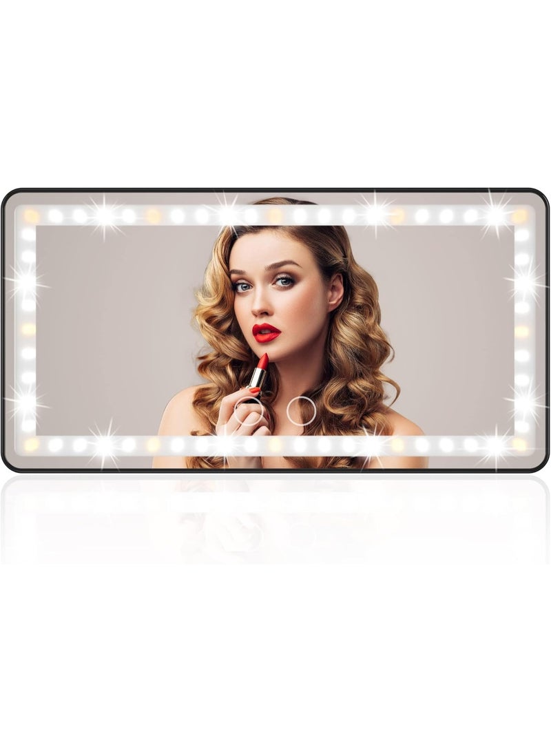 Car Sun Visor Vanity Mirror Rechargeable with 3 Light Modes & 60 LEDs for Car Truck SUV Rear View with Dimmable Touch Screen,Car Mirror as A Gifts for Women Valentine's Day (Black) - Image 1