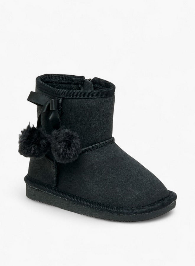 Flora Bella By Shoexpress Pom Pom Accent Ankle Boots with Zip Closure - Image 2