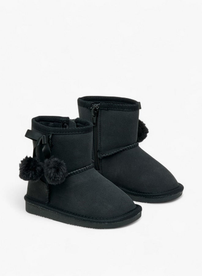 Flora Bella By Shoexpress Pom Pom Accent Ankle Boots with Zip Closure - Image 3