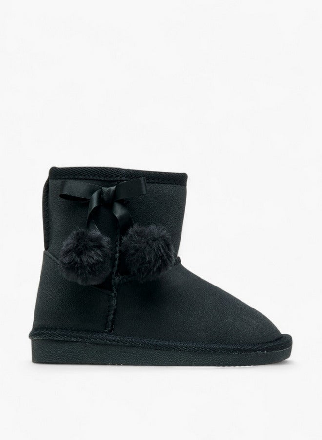 Flora Bella By Shoexpress Pom Pom Accent Ankle Boots with Zip Closure - Image 1