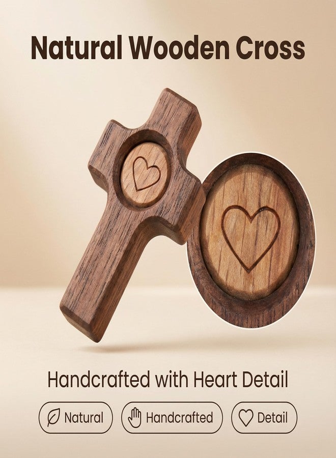 Fving Wooden Cross Fidget - Cross My Heart, Walnut Small Prayer Crosses for Hand & Pocket, Stress Relief & Encouragement Christian Birthday Easter Gift for Family (3 PCS) - Image 2