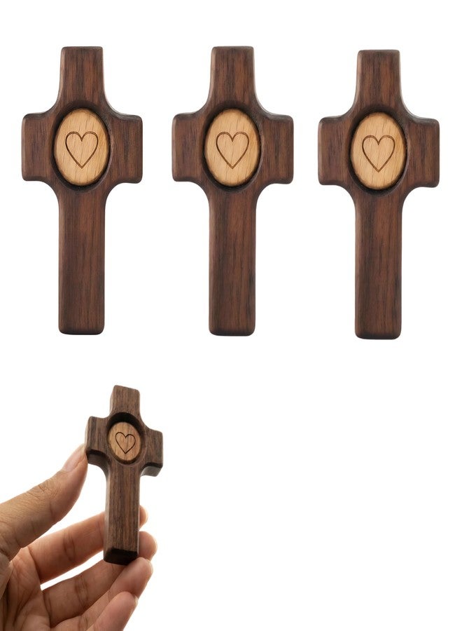 Fving Wooden Cross Fidget - Cross My Heart, Walnut Small Prayer Crosses for Hand & Pocket, Stress Relief & Encouragement Christian Birthday Easter Gift for Family (3 PCS) - Image 1