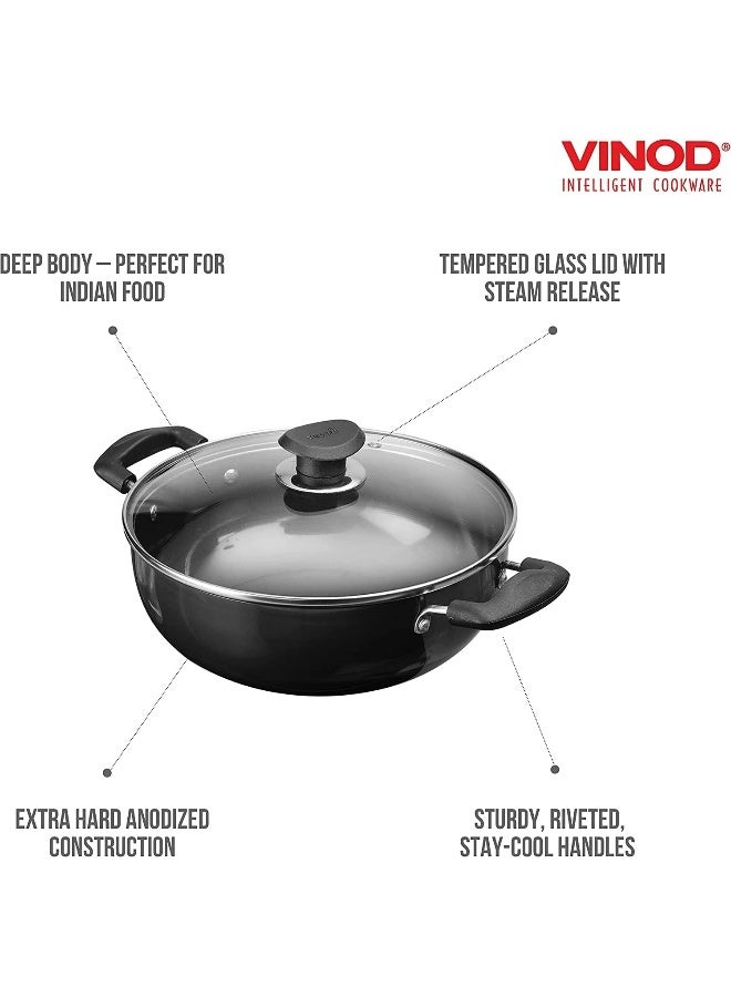 Vinod Hard Anodized Deep Kadai with Glass Lid- 24 cm, 3.1 Ltr Non - Induction - Image 4